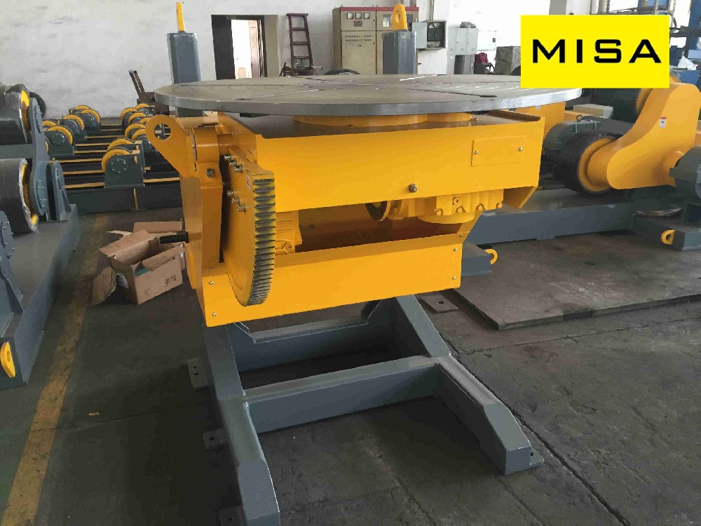 20T Yellow Elevating Welding Positioner With Vertical Turning Table And 5 JAWS Chuck