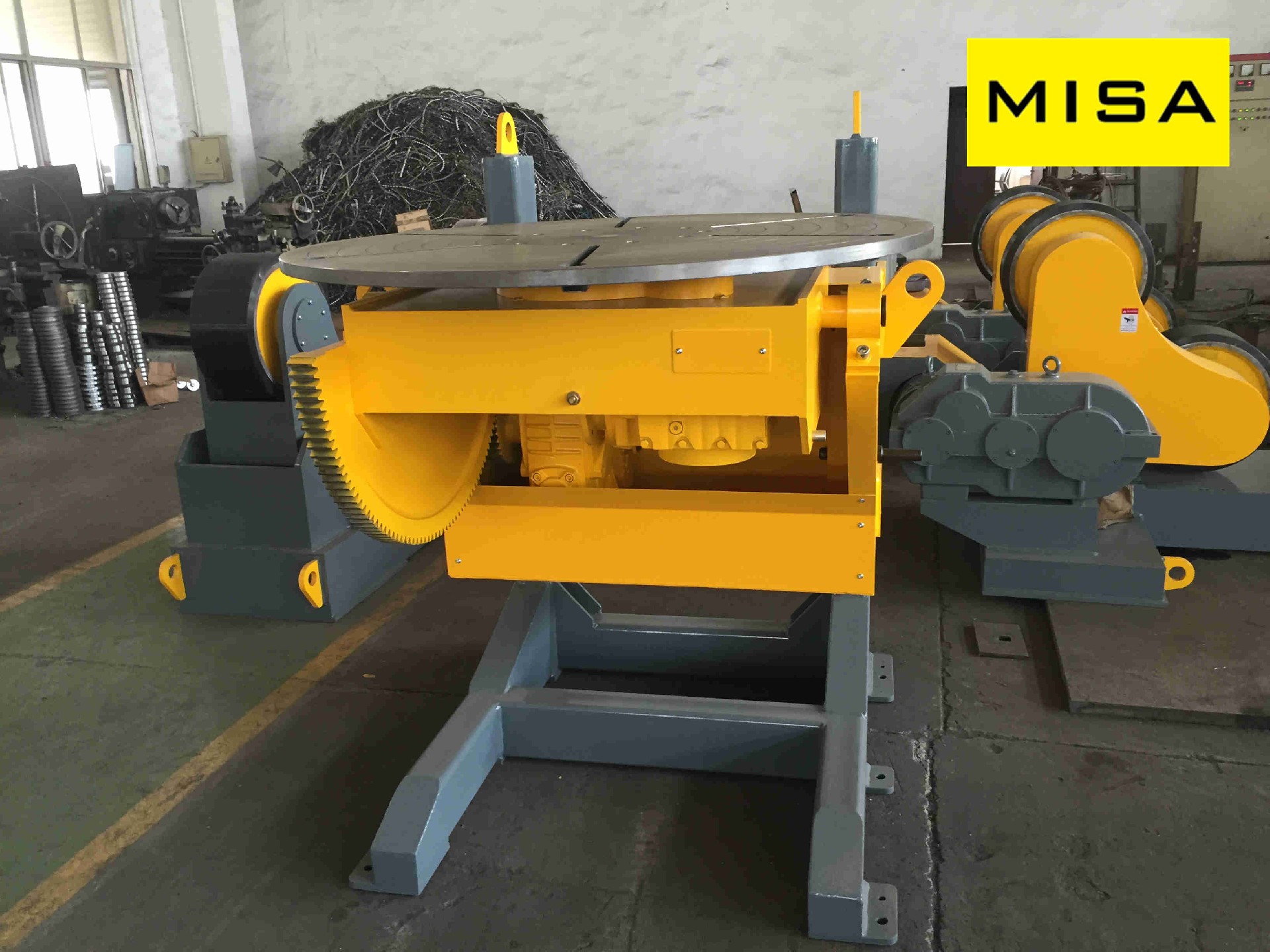 20T Yellow Elevating Welding Positioner With Vertical Turning Table And 5 JAWS Chuck