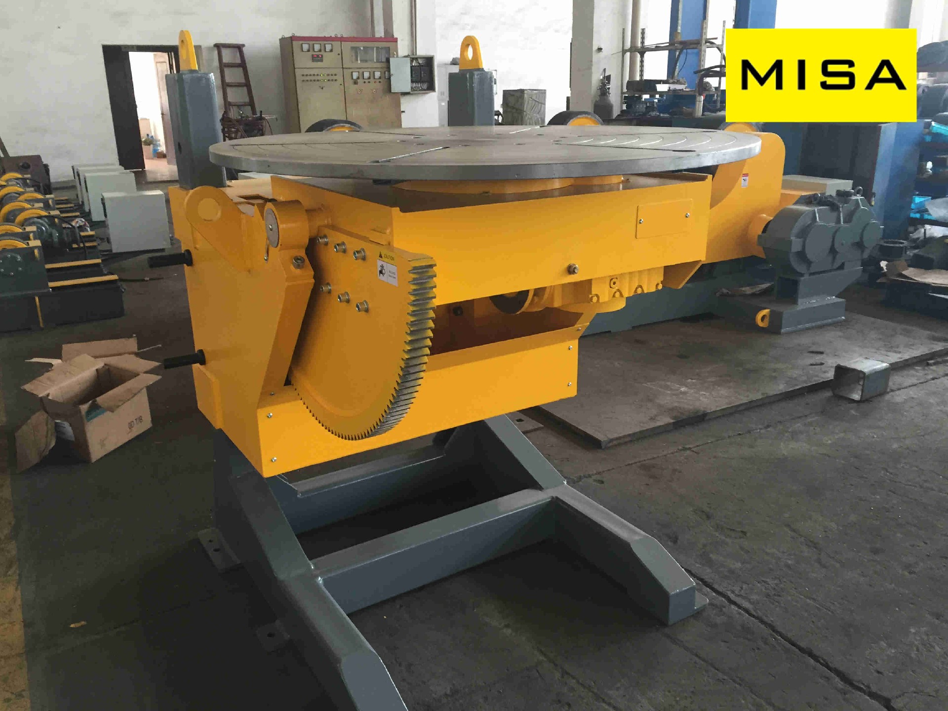 20T Yellow Elevating Welding Positioner With Vertical Turning Table And 5 JAWS Chuck